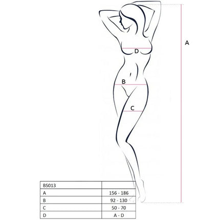 Minimalistisches schwarzes linienbild einer frauensilhouette mit messpunkten a b c d für passion woman bs013 roter bodystocking eine größe