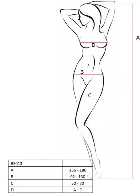 Minimalistisches schwarzes linienbild einer frauensilhouette mit messpunkten a b c d für passion woman bs013 roter bodystocking eine größe