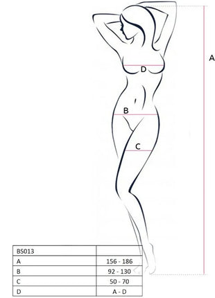Minimalistische schwarze linienzeichnung einer frauensilhouette mit maßpunkten a b c d für passion woman bodystocking weiß