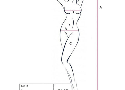 Ein minimalistisches linienbild einer frau in stehender pose mit rotem bodystocking von passion in einer größe