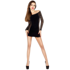 Schwarzes off-shoulder minikleid mit netzlangen ärmeln aus bodystocking material in einer größe von passion