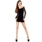 Schwarzes off-shoulder minikleid mit netzlangen ärmeln aus bodystocking material in einer größe von passion
