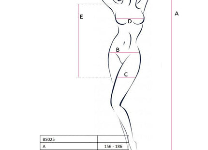 Stilisiertes linienbild einer frauen-silhouette mit maßpunkten für die passion woman bs025 weiße bodystocking eine größe