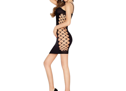 Schwarzer netz bodycon kleid passion woman bs026 mit enger passform und hohem beinschnitt in einer größe