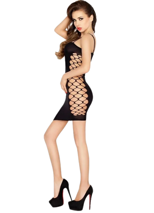 Schwarzer netz bodycon kleid passion woman bs026 mit enger passform und hohem beinschnitt in einer größe