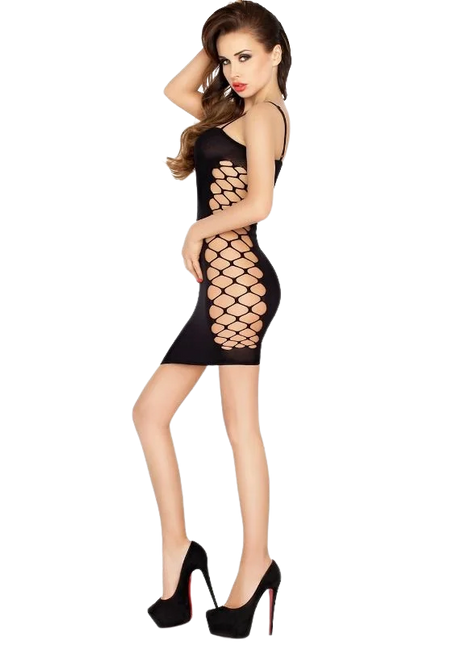 Schwarzer netz bodycon kleid passion woman bs026 mit enger passform und hohem beinschnitt in einer größe