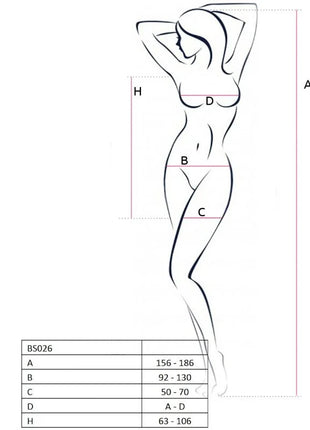 Minimalistische schwarze linienzeichnung der frauensilhouette mit maßangaben zum passion woman bs026 schwarzer kleiderstil bodystocking eine größe