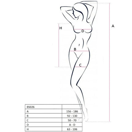 Minimalistische schwarze linienzeichnung der frauensilhouette mit maßangaben zum passion woman bs026 schwarzer kleiderstil bodystocking eine größe
