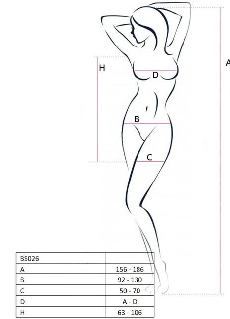 Minimalistische schwarze linienzeichnung der frauensilhouette mit maßangaben zum passion woman bs026 schwarzer kleiderstil bodystocking eine größe