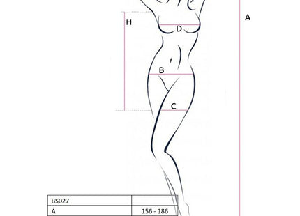 Ein minimalistisches schwarz liniertes frauensilhouette diagramm mit maßpunkten für passion woman bs027 schwarzes kleid bodystocking