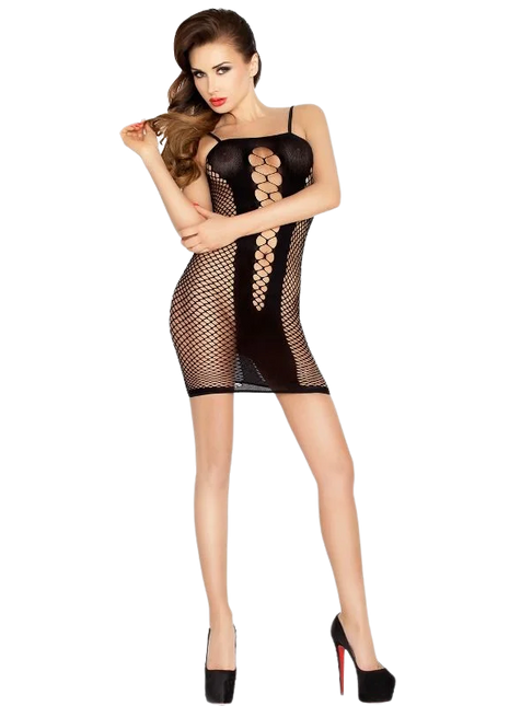 Black fishnet bodysuit passion woman bs027 schwarzes kleid mit spitzenverschluss vorne in einheitsgröße