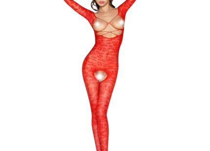 Roter passione frauen bodystocking mit floralen spitzenmustern und cut-out details eine größe
