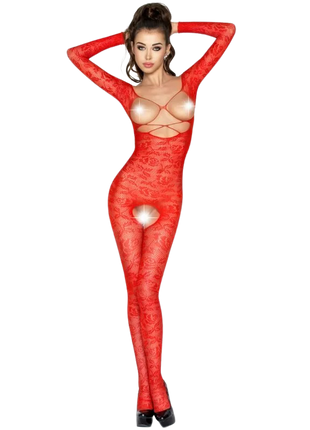 Roter passione frauen bodystocking mit floralen spitzenmustern und cut-out details eine größe