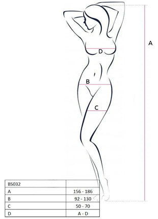 Minimalistische schwarze linienzeichnung einer frauensilhouette mit messenpunkten a b c d beim passion woman bs032 bodystocking schwarz eine größe