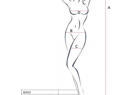 Minimalistisches schwarz liniertes zeichnen einer frauensilhouette mit messpunkten a bis d für passion woman bs032 roter bodystocking eine größe