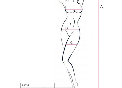 Minimalistische linienzeichnung einer frau in rotem passione bodystocking in einheitsgröße stehend dargestellt