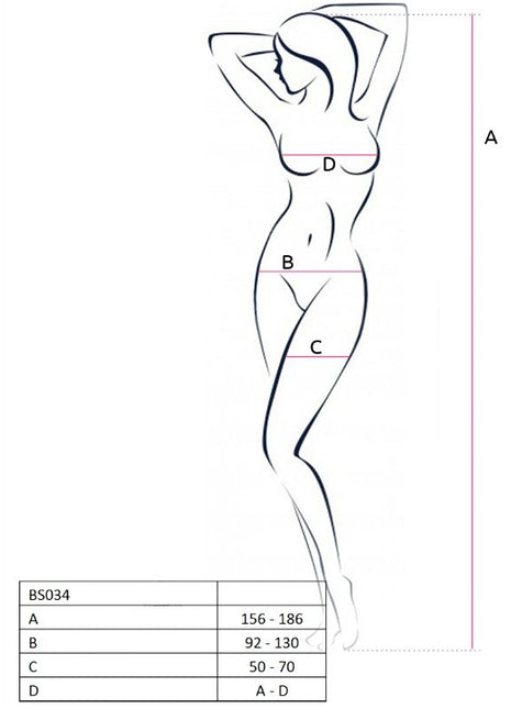 Minimalistische linienzeichnung einer frau in rotem passione bodystocking in einheitsgröße stehend dargestellt