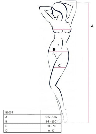 Minimalistische linienzeichnung einer frau in rotem passione bodystocking in einheitsgröße stehend dargestellt