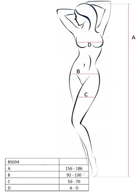 Minimalistische linienzeichnung einer frau in rotem passione bodystocking in einheitsgröße stehend dargestellt