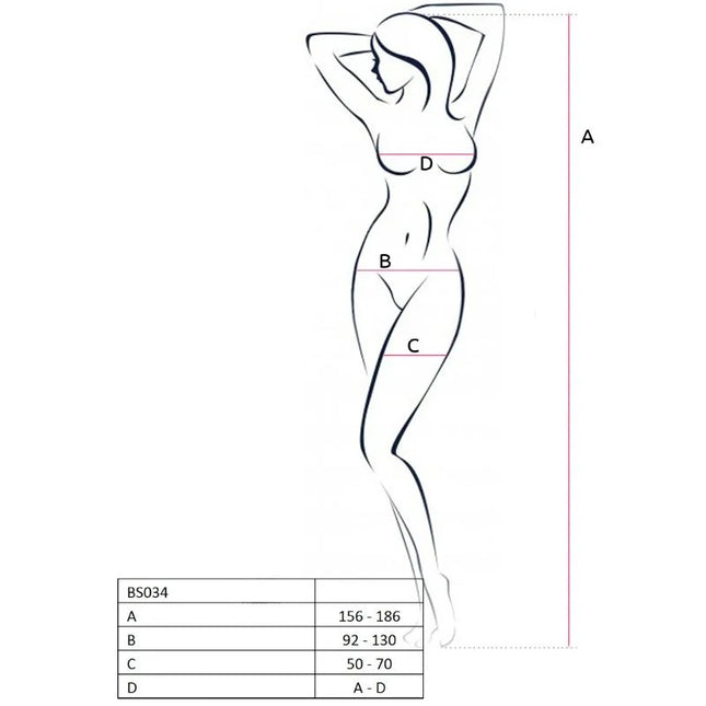 Minimalistische linienzeichnung einer frau in rotem passione bodystocking in einheitsgröße stehend dargestellt