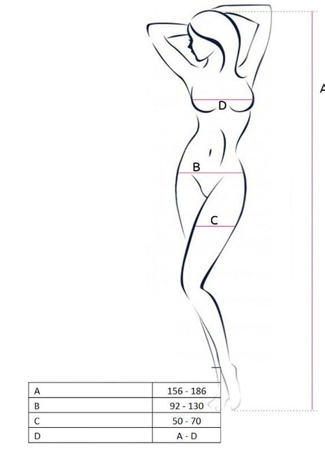 Ein minimalistisches schwarzlinienbild einer frauensilhouette mit maße punkten für passion woman bs047 weißer bodystocking eine größe