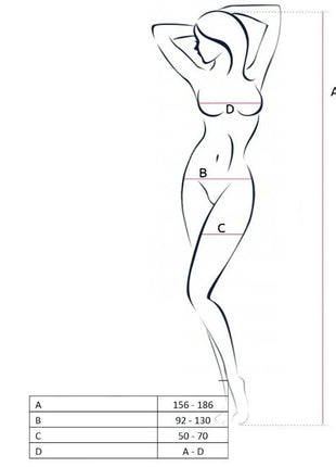 Ein minimalistisches schwarzlinienbild einer frauensilhouette mit maße punkten für passion woman bs047 weißer bodystocking eine größe