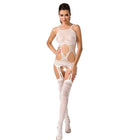 Weißer passion mesh bodystocking mit cutout design aus netzstoff in einer größe