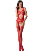 Rotes sheer mesh bodystocking passion woman bs057 mit cutout details und fischgrätenmuster in einer größe