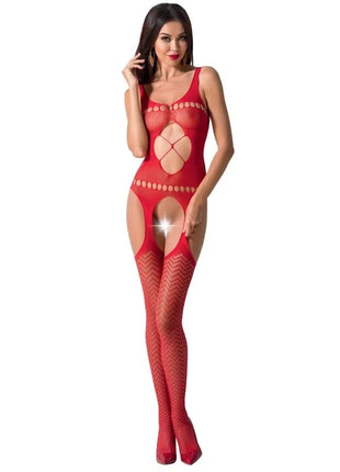 Rotes sheer mesh bodystocking passion woman bs057 mit cutout details und fischgrätenmuster in einer größe