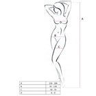 Minimalistische schwarze linienzeichnung einer frauensilhouette mit maßpunkten a b c d für den weissen passsion bodystocking eine größe