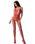 Passion woman bs058 roter bodystocking rotes netz-body mit geometrischen mustern und blickdichtem design