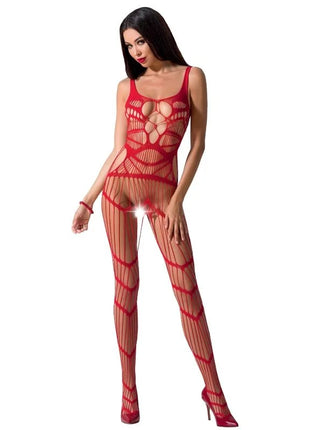 Passion woman bs058 roter bodystocking rotes netz-body mit geometrischen mustern und blickdichtem design