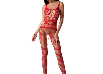 Passion woman bs058 roter bodystocking rotes netz-body mit geometrischen mustern und blickdichtem design