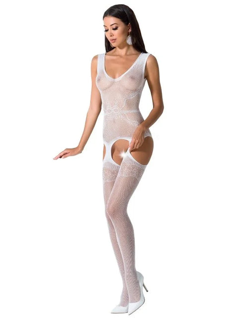PASSION - WOMAN BS062 WEISSER BODYSTOCKING EINE GRÖSSE