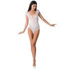 Weißes transparenter spitzenbody mit floralem muster und kurzen ärmeln aus der passion kollektion