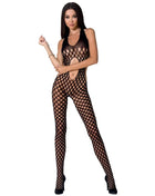 Schwarzer fishnet bodystocking passion woman bs065 mit neckholder und cutouts eine größe