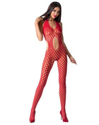 Rotes fischernetz bodystocking mit neckholder und cutout details passion woman bs065 schwarz eine größe
