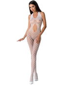 Weißer mesh bodystocking mit halter neck und kreismuster aus passion woman bs065 in schwarz eine größe
