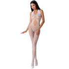 Weißer mesh bodystocking mit halter neck und kreismuster aus passion woman bs065 in schwarz eine größe