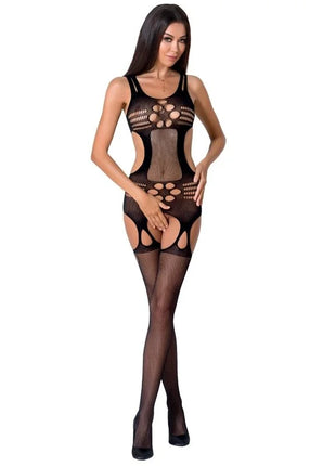 Schwarzer bodystocking passion woman bs066 aus netzstoff mit cut-out details in einer größe