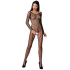 Schwarzer netz-bodystocking passion woman bs068 mit langen ärmeln und durchsichtigem diamant-muster aus mesh in einer größe