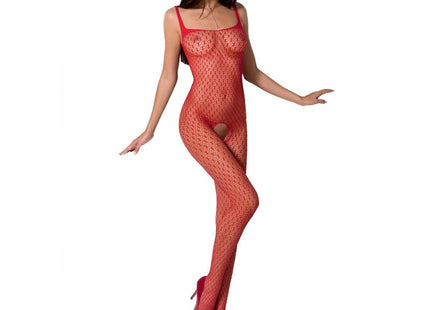 Rotes fishnet-bodysuit passion woman bs071 schwarzer bodystocking eine größe mit dünnen trägern und durchsichtigem muster