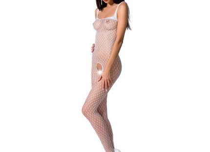 Weißer, sheer fischernetz bodystocking mit figurbetontem schnitt und dünnen trägern aus passion woman bs071