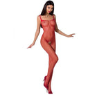 Rotes fishnet-bodysuit passion woman bs071 schwarzer bodystocking eine größe mit dünnen trägern und durchsichtigem muster