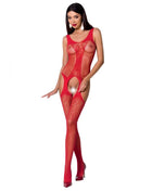 Rote spitzen-bodystocking passion woman bs072 mit mesh-einsätzen und cutout-design in schwarz eine größe