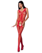 Rote spitzen-bodystocking passion woman bs072 mit mesh-einsätzen und cutout-design in schwarz eine größe