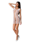 Weißer transparenter mesh bodycon kleid mit schnürung vorne aus dem passion woman bs073 bodystocking