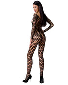 Schwarzer passion bodystocking bs077 mit netzstoff und kreislochern in einer grösse für damen