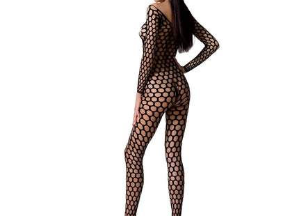 Schwarzer passion bodystocking bs077 mit netzstoff und kreislochern in einer grösse für damen
