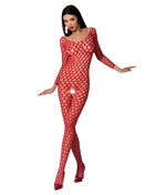 Rotes fishnet bodystocking passion woman bs077 mit transparentem mesh und rundem lochmuster in schwarz one size